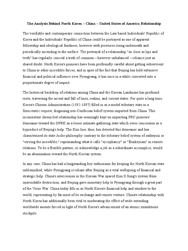 The Analysis Behind North Korea China United States Of America