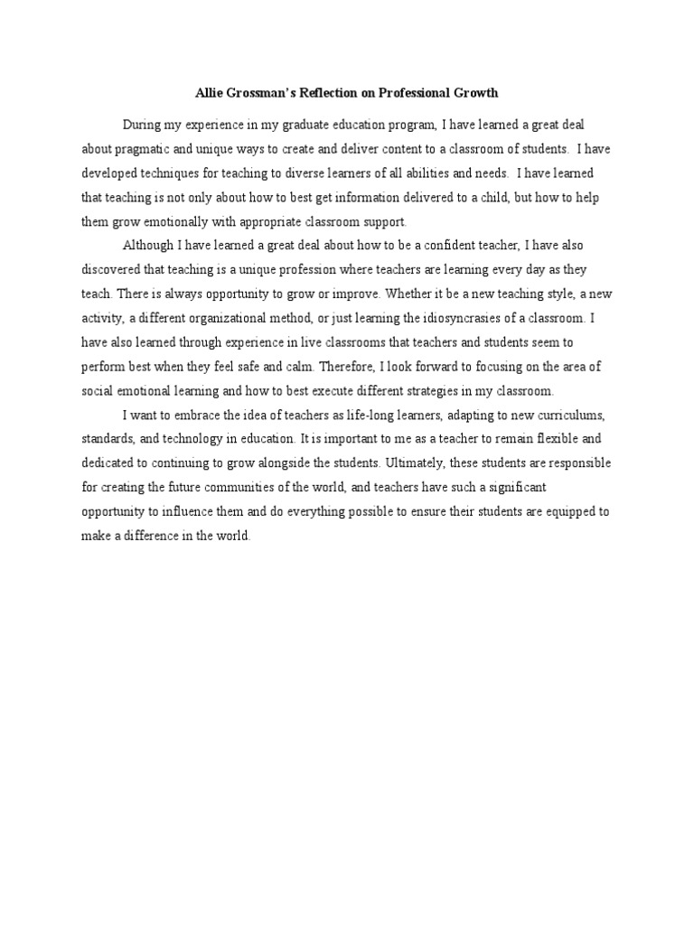 Reflection On Professional Growth 1 | PDF