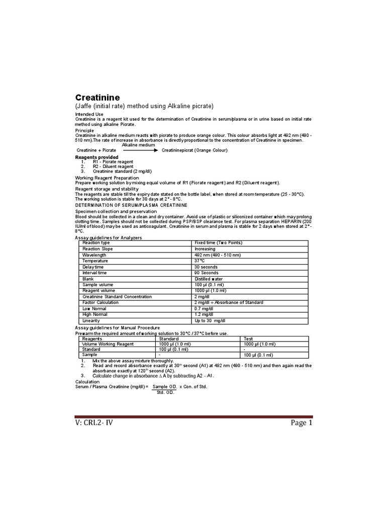 Creatinine (Jaffe (Initial Rate) Method Using Alkaline Picrate