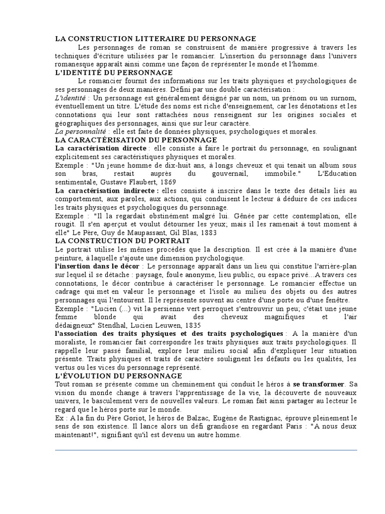 Qu Est Ce Qu Un Personnage Romanesque Caractéristique Des Personnages | PDF | Romans | Honoré de Balzac