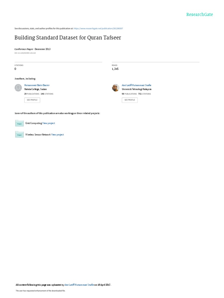 Building Standard Dataset For Quran Tafseer: December 2013 | PDF ...