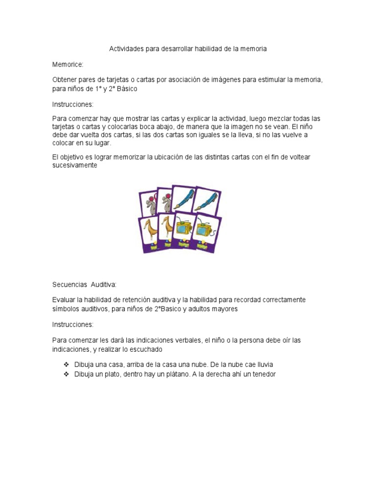 Actividades para Desarrollar Habilidad de La Memoria | PDF