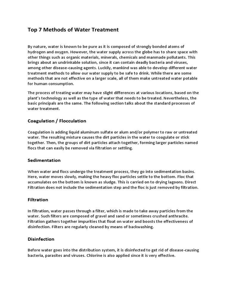 Top 7 Methods of Water Treatment PDF Water Purification Sewage