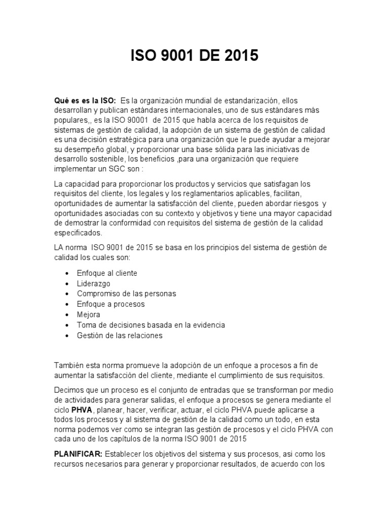 Iso 9001 2015 Aspectos Importantes | PDF | Sistema de manejo de calidad ...