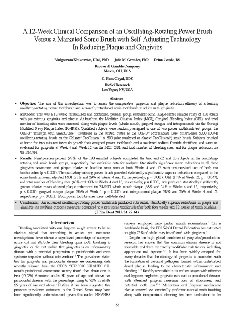 Klukowska, 2013 (A 12-Week Clinical Comparison of An Oscillating ...