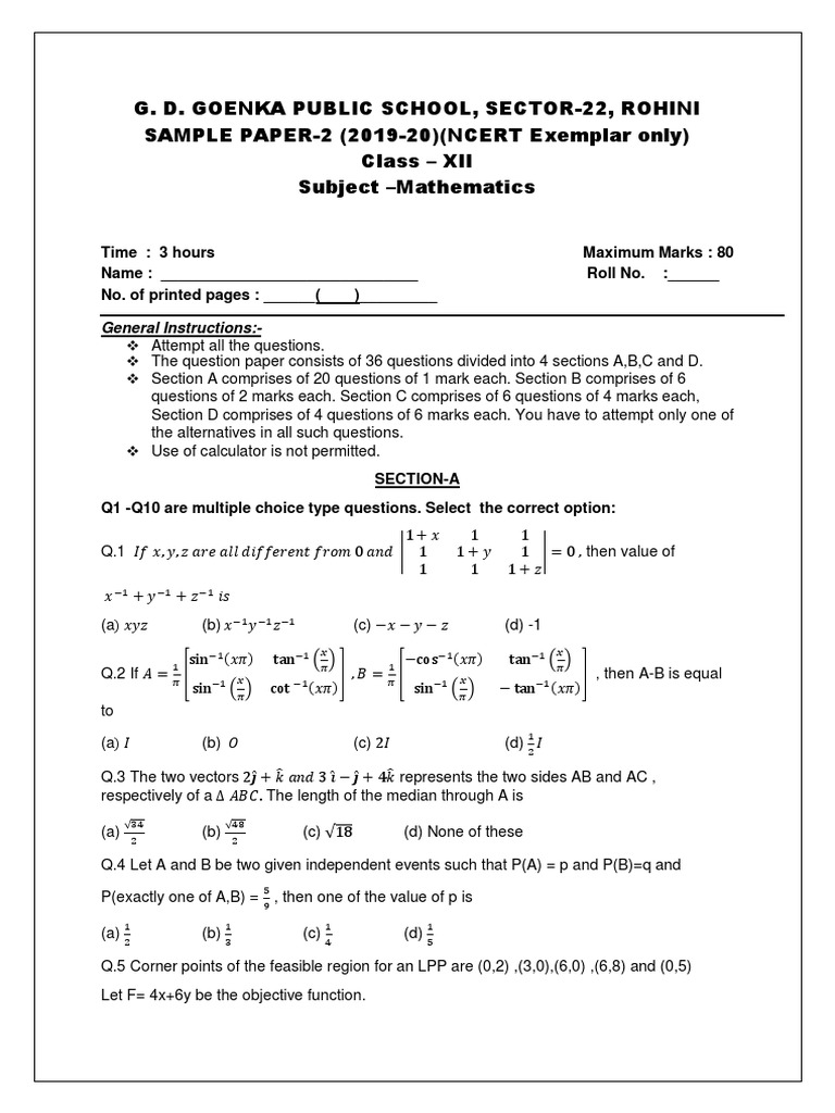 0 - Sample Paper-2 (Ncert Exemplar) | PDF | Teaching Mathematics ...