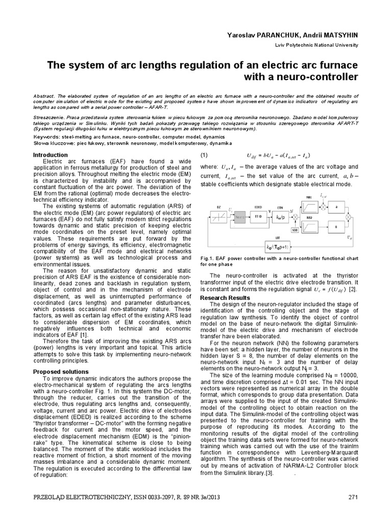 The System of Arc Lengths Regulation of An Electric Arc Furnace With A