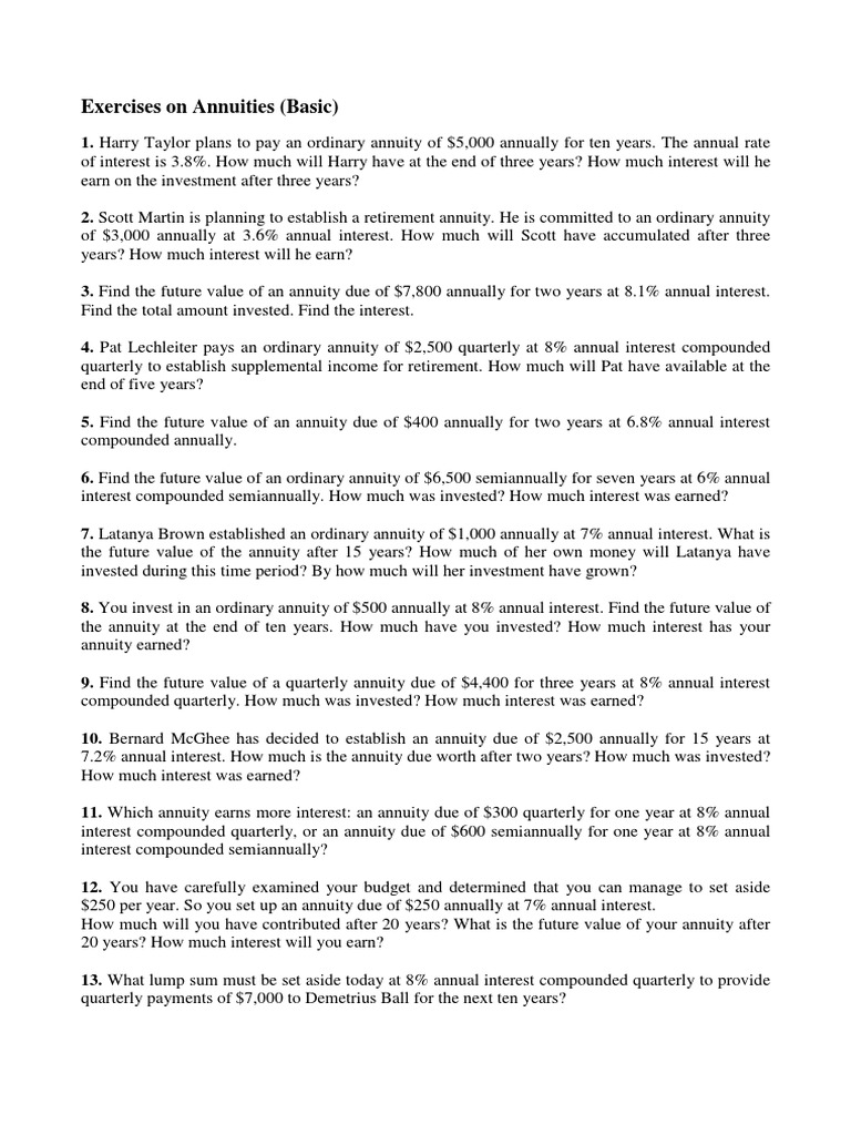 Basic Annuity Exercises and Calculations | PDF | Present Value | Interest