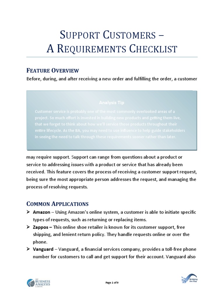 S C - AR C: Upport Ustomers Equirements Hecklist | PDF | Faq | Retail