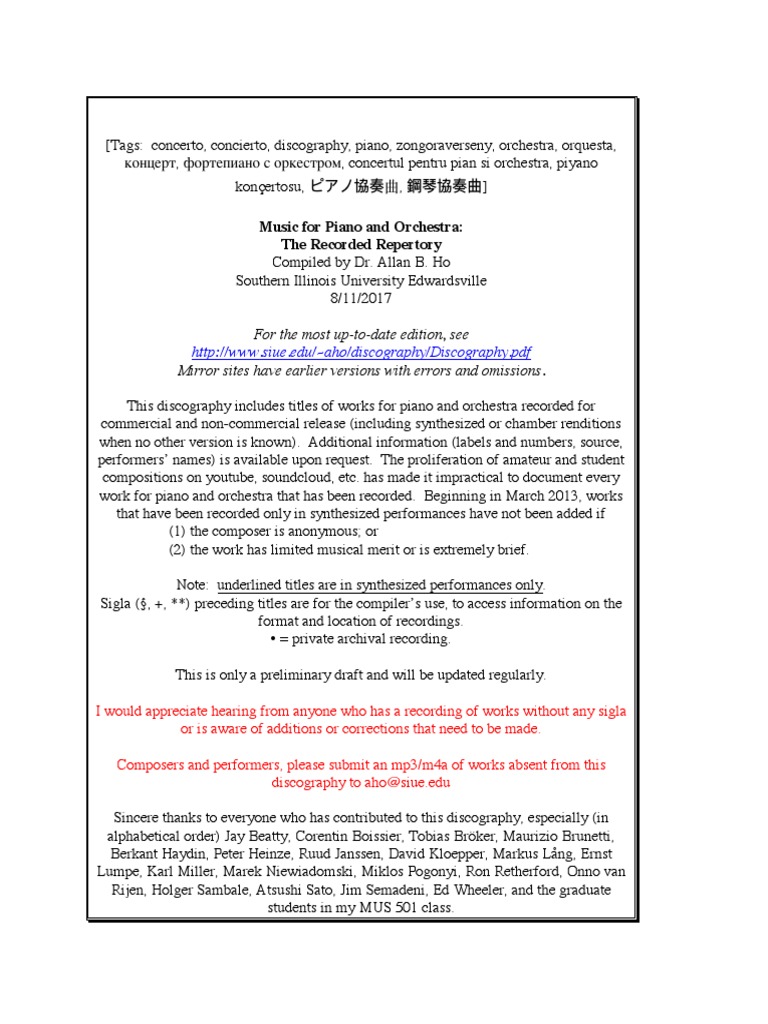 Music For Piano And Orchestra Discography Liste Compositeurs Oeuvre Musique Aout 17 Concerto Orchestras