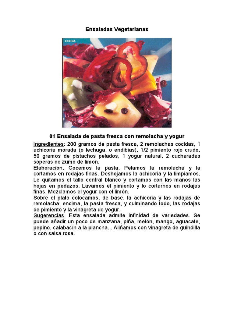 Recetas de Ensaladas Vegetarianas | PDF | Vinagreta | ensalada