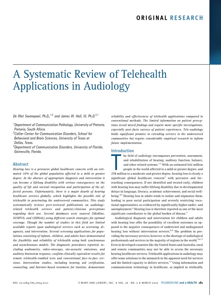 A Systematic Review of Telehealth Applications in Audiology: Original ...