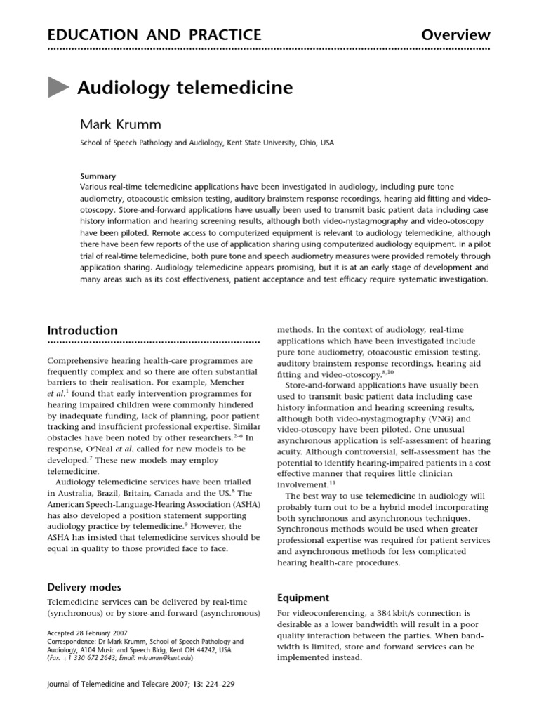 Audiology Telemedicine: Methods & Trials | PDF | Audiology | Hearing