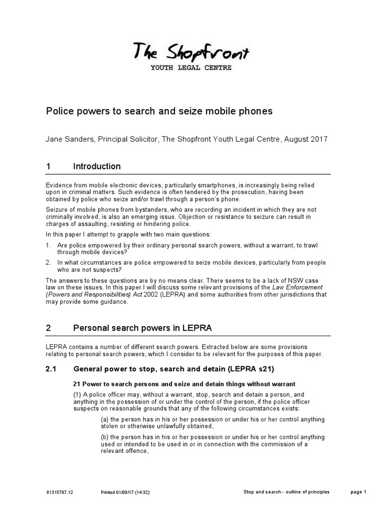Legal Guide: Police Search Powers | PDF | Search And Seizure | Search ...