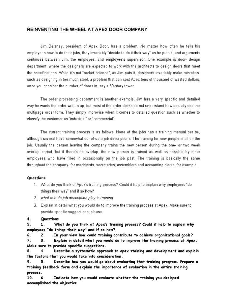 Apex Door CompanyHrcase PDF Goal Evaluation