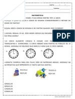 Matemática - Prova com 8 questões de adição, subtração e multiplicação