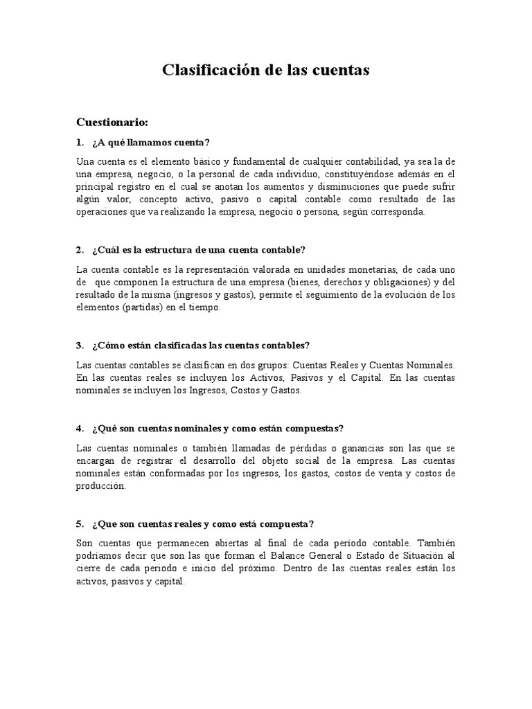 Clasificación de Cuentas Contables | PDF | Contabilidad | Capital ...