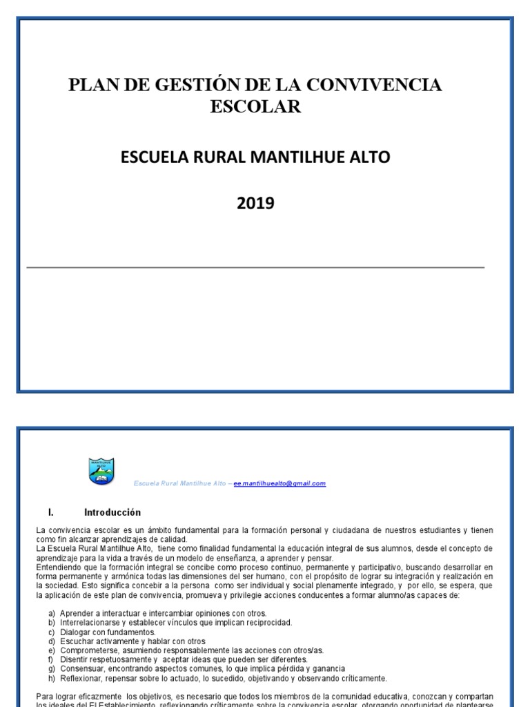 Plan de Convivencia Escolar 2019 | PDF | Salón de clases | Aprendizaje