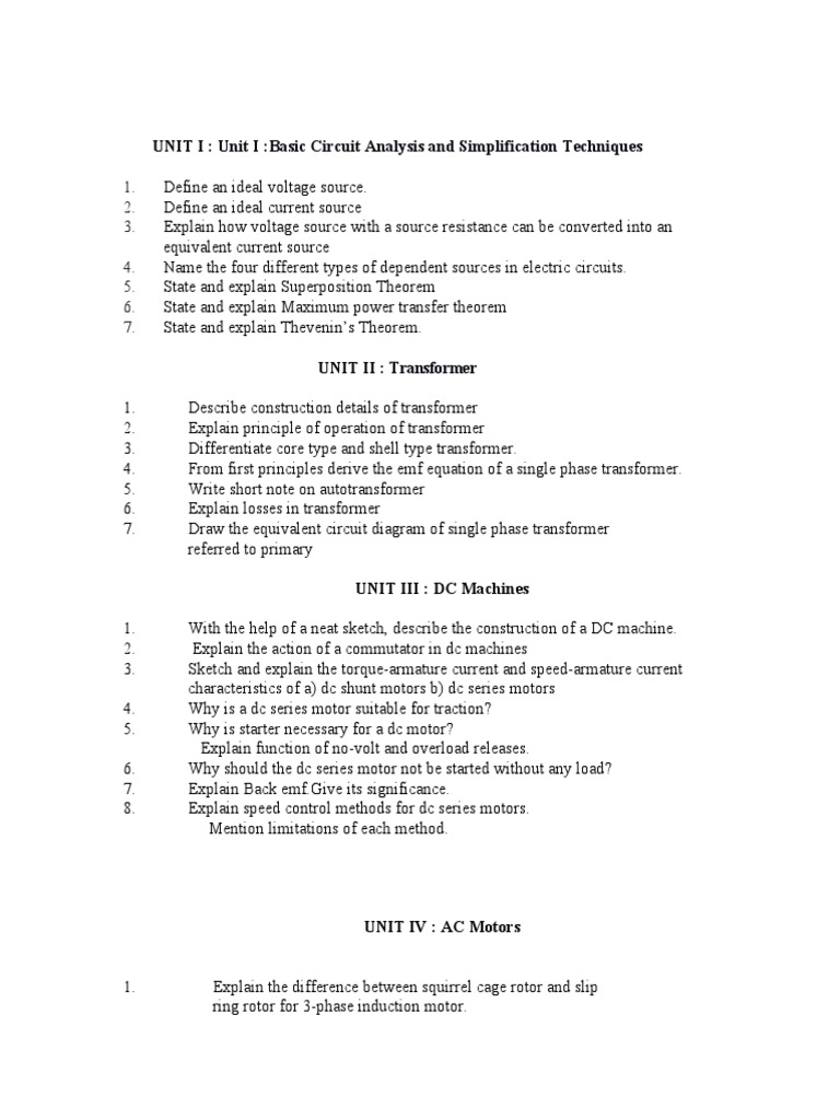 Uniti Unit IBasic Circuit Analysis and Simplification Techniques
