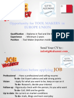 Opportunity For TOOL MAKERS in Europe Union: Send Your CV To