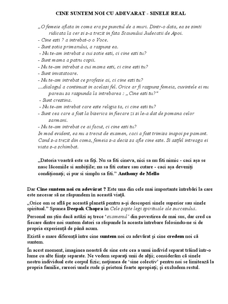 Cine Suntem Noi Cu Adevarat - Sinele Real | PDF