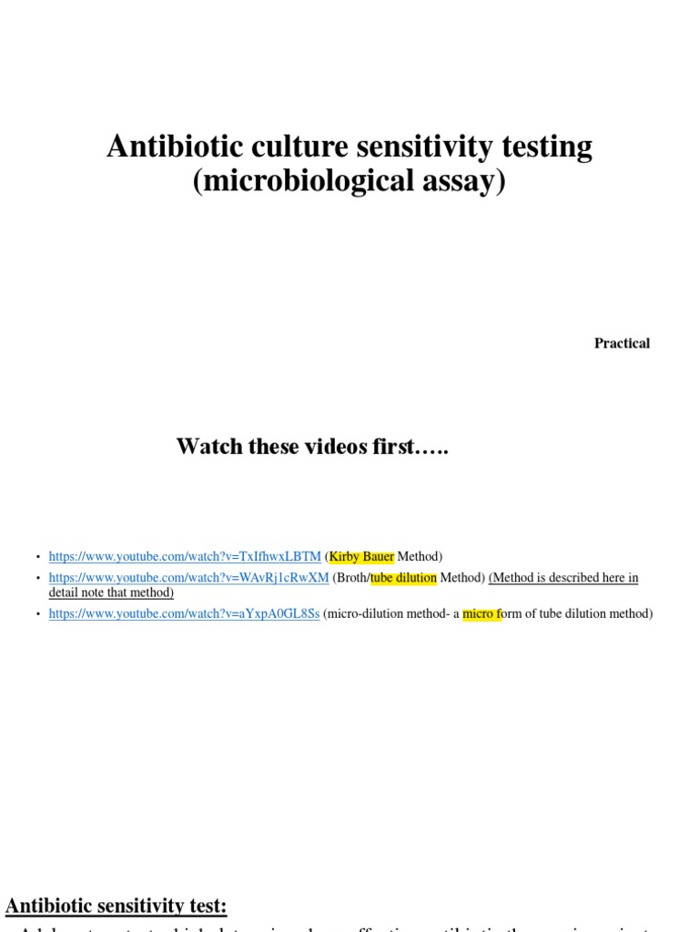 Antibiotic Culture Sensitivity Testing (Microbiological Assay) PDF PDF