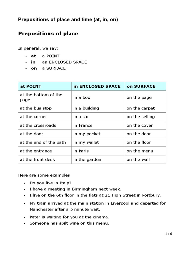 Prepositions Explanations | PDF | Nature
