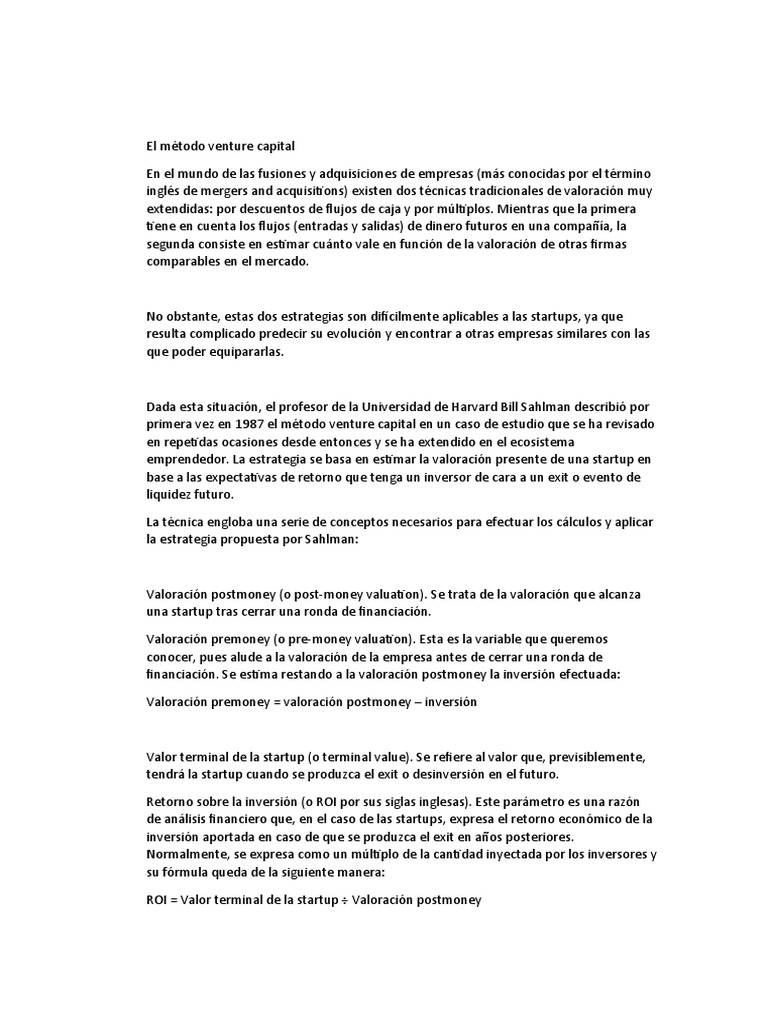 El Método Venture Capital | PDF | Empresa de inicio | Pequeñas empresas ...