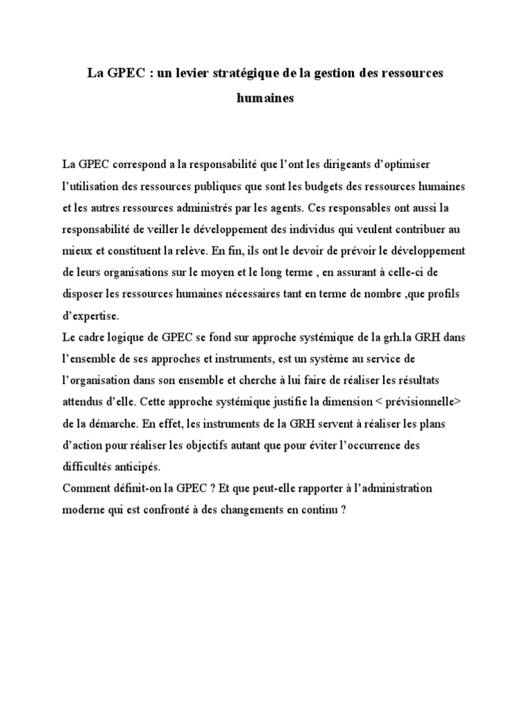 GPEC : Stratégie RH et Anticipation | PDF | Gestion des ressources ...