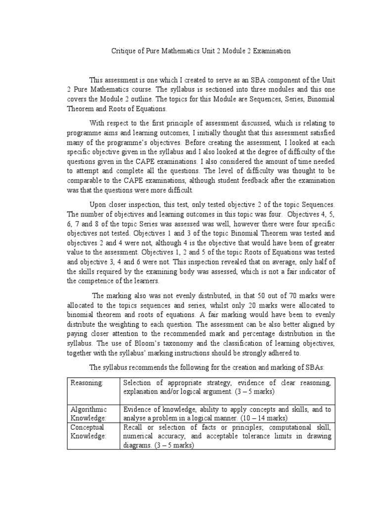 Critique of Pure Mathematics Unit 2 Module 2 Examination | PDF ...