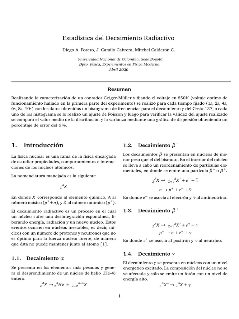 Estadística del Decaimiento Gamma | PDF | Desintegración radioactiva ...