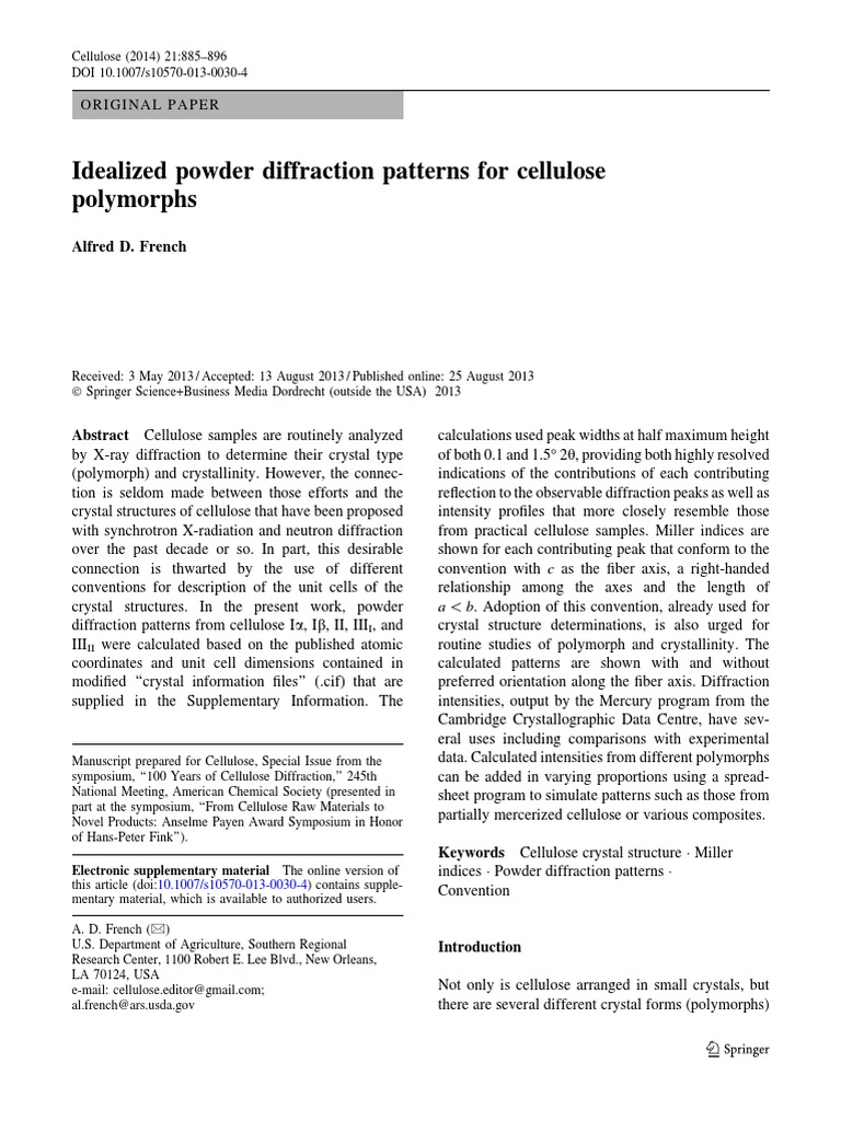 Idealized Powder Diffraction Patterns For Cellulose PDF | PDF | X Ray ...