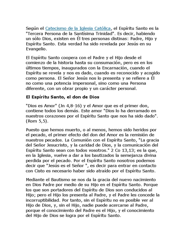 El Espíritu Santo en la Trinidad Católica | PDF | espíritu Santo ...