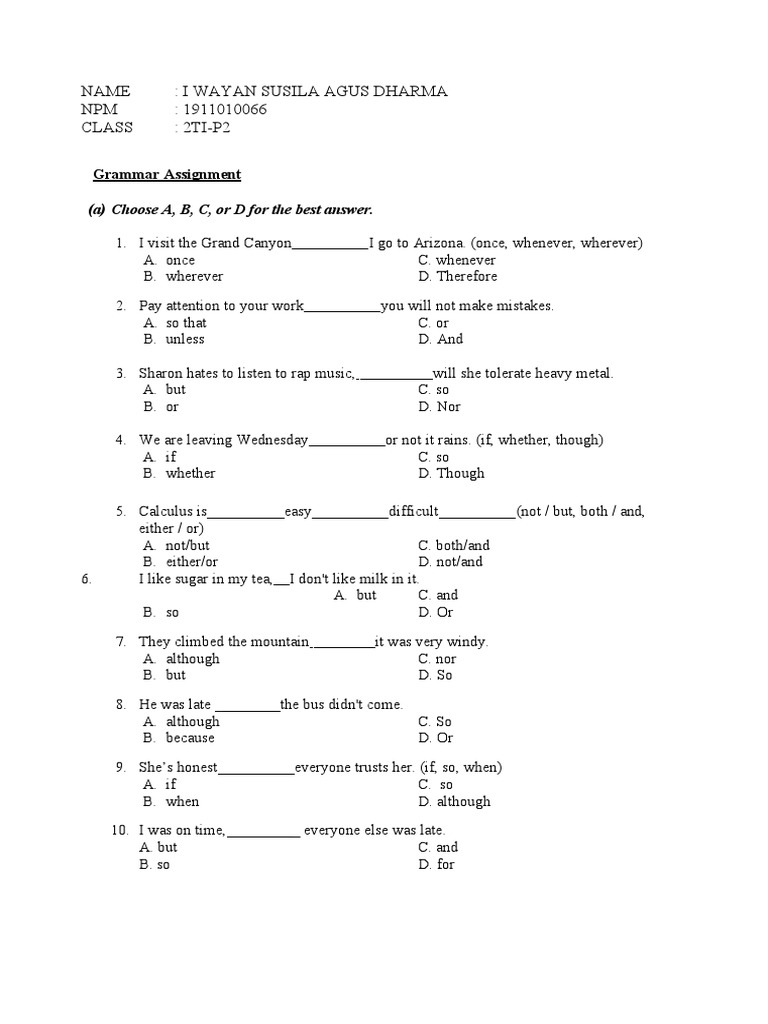 Grammar Assignment | PDF