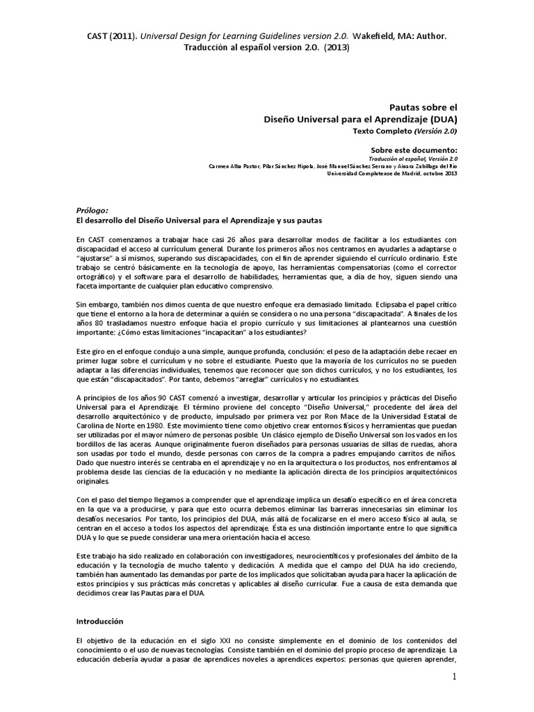 Pautas DUA: Diseño Universal Aprendizaje | PDF | Plan de estudios ...