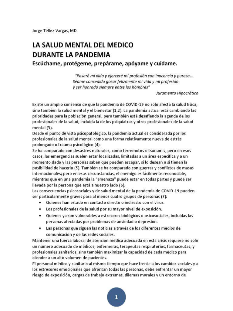 Salud Mental de Médicos en Pandemia | PDF | Ansiedad | Depresión ...
