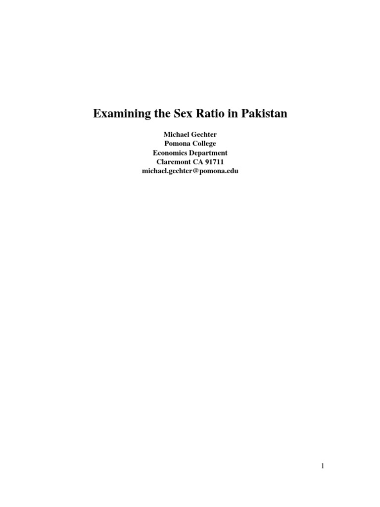 Pakistan Sex Ratio PDF Demography Human Migration