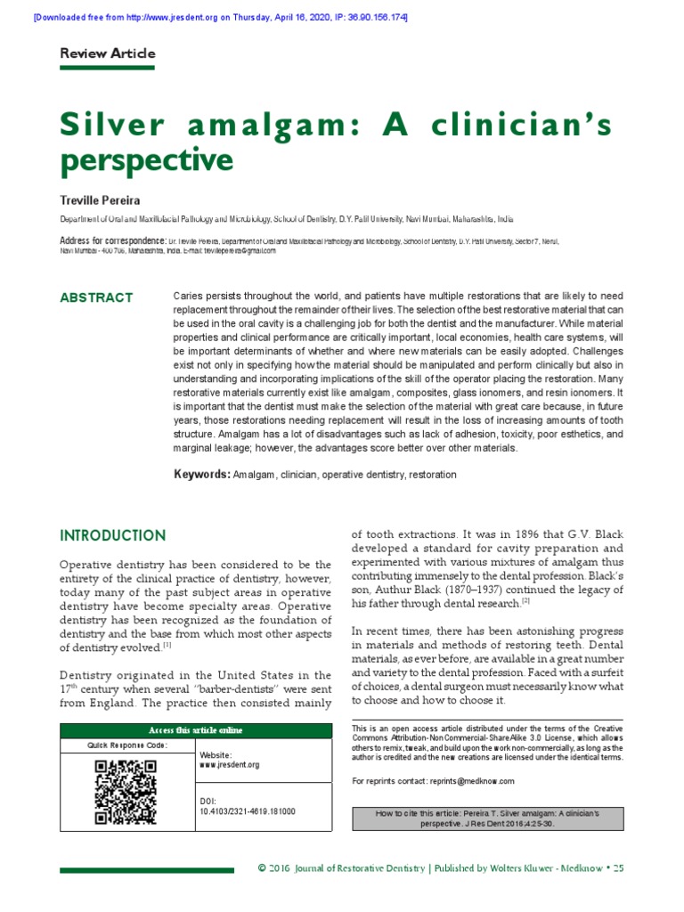 Amalgam Review Paper PDF PDF Mercury (Element) Dentistry