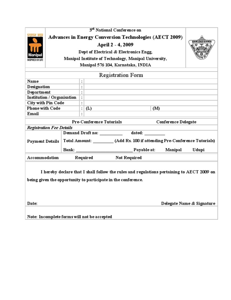AECT 2009 Conference Registration Form | PDF