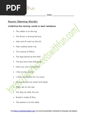English Class 1 Naming Words Nouns Worksheet 43 Off