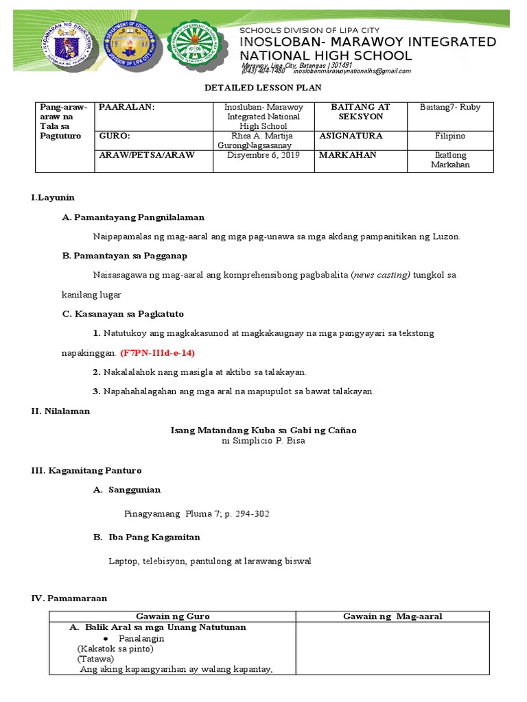 Bem 105 Detailed Lesson Plan 1 | PDF