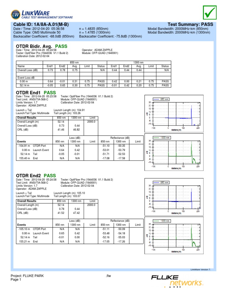OTDR Test Report for OM3 Multimode Cable | PDF | Optical Fiber ...