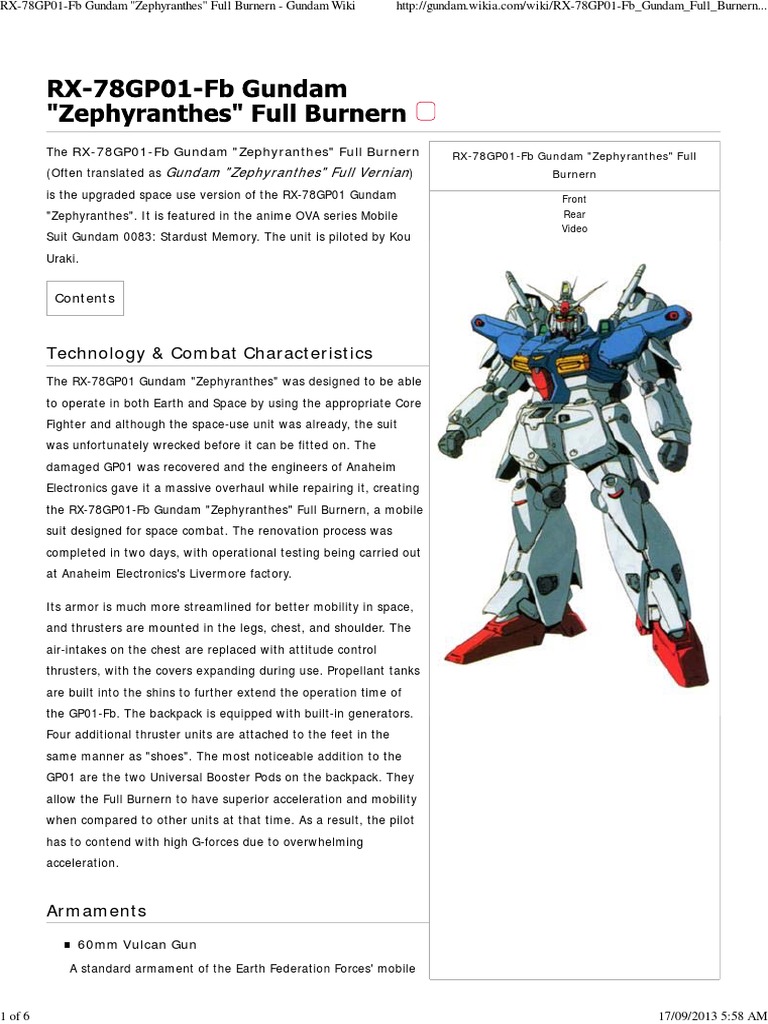 RX-78GP01-Fb Gundam Zephyranthes Overview | PDF | Weaponry | Unrest