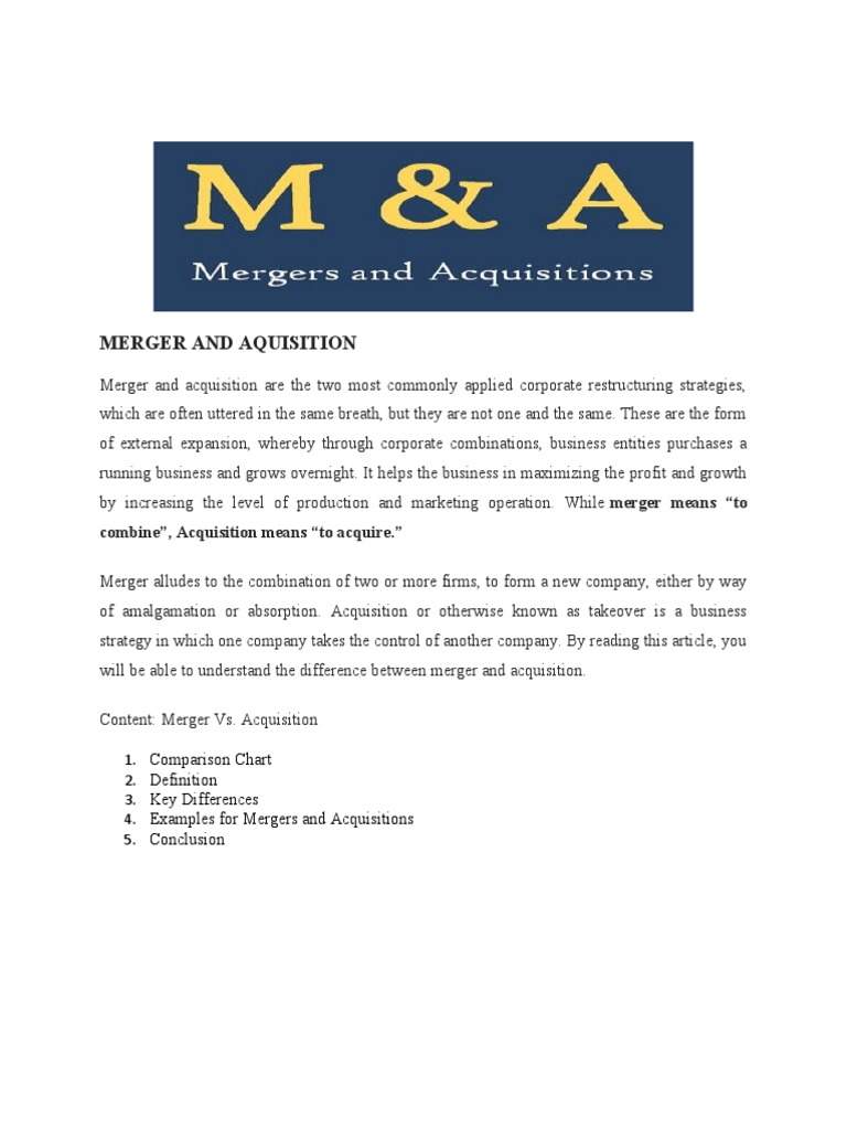 Merger and Aquisition | PDF | Mergers And Acquisitions | Corporations
