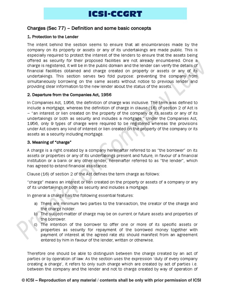 IcsiCcgrt Charges (Sec 77) Definition and Some Basic Concepts