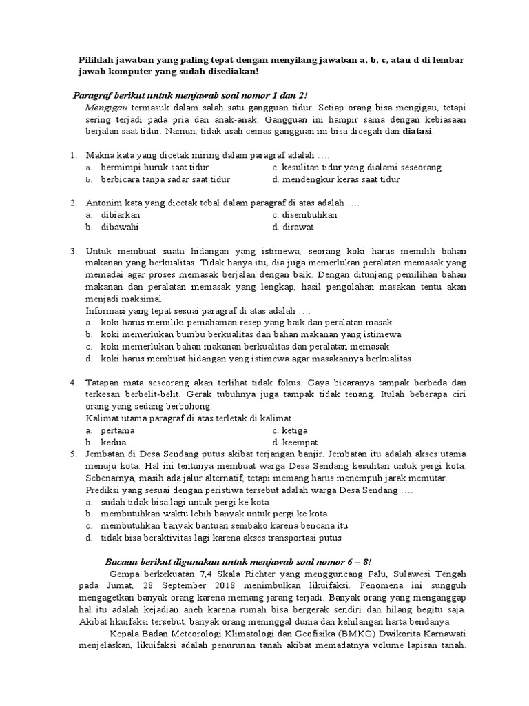 Soal Bahasa Indonesia Um 2020