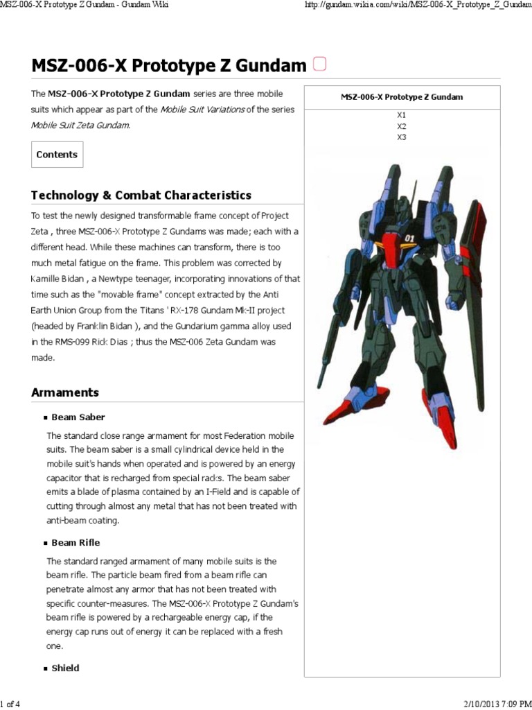 Msz 006 X Prototype Z Gundam Gundam Wiki Weaponry Nature