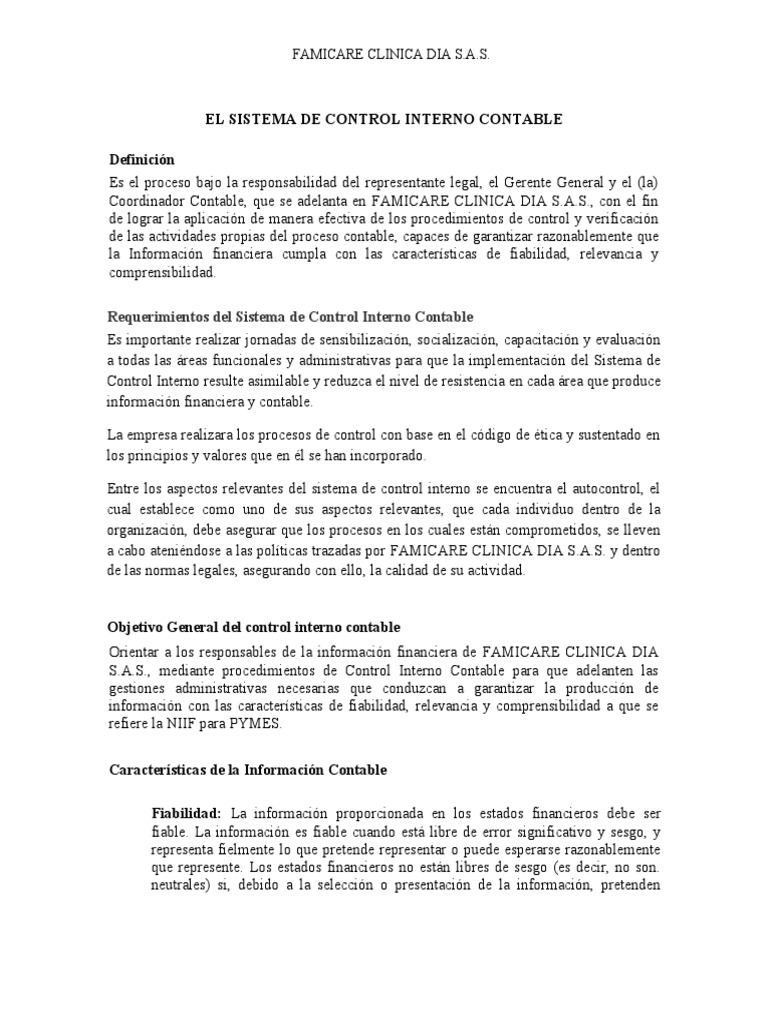 Control Interno Contable en FAMICARE | PDF | Contabilidad | normas ...