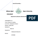 Allama Iqbal Open University, Islamabad: Running Head For Financial Accounting