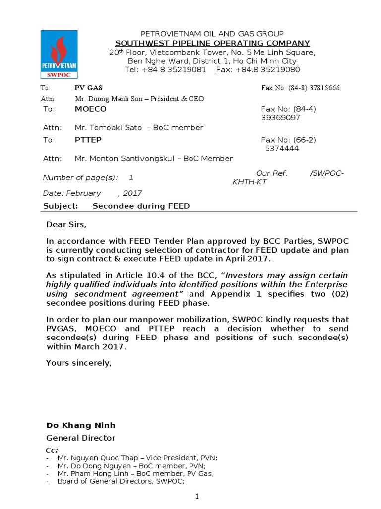 Secondee Request for FEED Phase | PDF